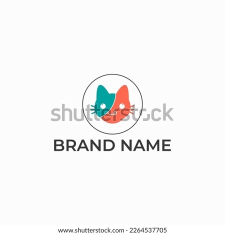 ILLUSTRATION HEAD FACE CAT MASCOT ICON LOGO BLU RED COLOR DESIGN VECTOR 