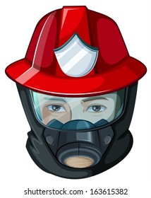 Illustration of a head of a fireman on a white background