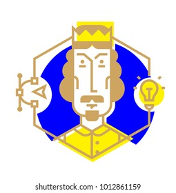 Illustration of the head in a flat style. Vector icon isolated on white background. The image of the boss, the boss is ready for the site and the press. The character of the company. Fashionable image