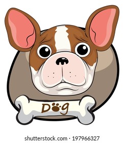 Illustration of a head of a frightened dog on a white background