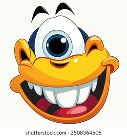Illustration of the head of a funny cartoon creature with one big eye