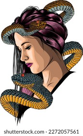 illustration of head girl and snake