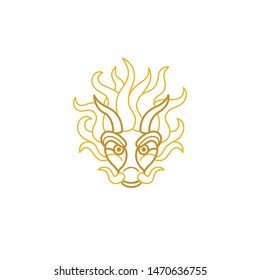 Illustration of a head Gold Dragon in a lineart style. Vector icon for design logo template. Isolated on white background.