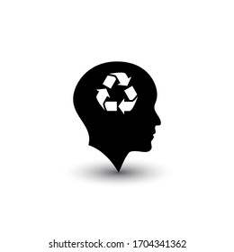 Illustration of a head icon with a recycle sign isolated on white background. Vector illustration. EPS 10.