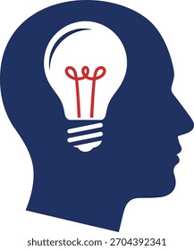 Illustration of a head with a light bulb inside isolated on idea and innovation concept