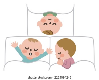 Illustration of a head louse outbreak parasitic on baby's hair