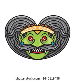 illustration of head in the love and heart icon, monster illustration, indonesia motive 