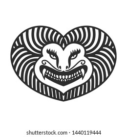 illustration of head in the love and heart icon, monster illustration, indonesia motive 