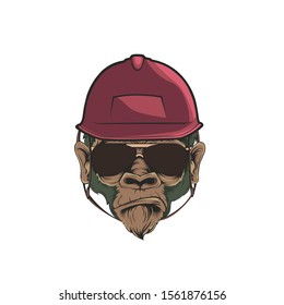 Illustration head monkey and helmet