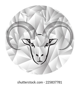 illustration with head of ram on a polygonal grey background