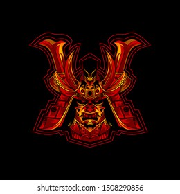 Illustration head of samurai black background