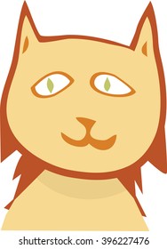 Illustration of head and shoulders of smiling cat over white background
