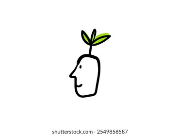 Illustration of a head and a tree seedling, symbolizing care for environmental sustainability.

