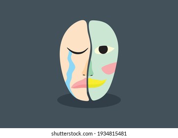 Ilustración de una cabeza con dos expresiones faciales 