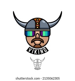 Illustration head viking logo design vector
