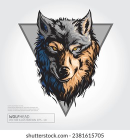 Illustration of Head Wolf. Wolf head animal engraving vector illustration.	