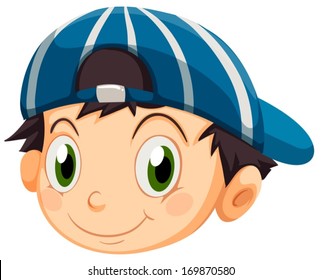 Illustration of a head of a young boy with a cap on a white background