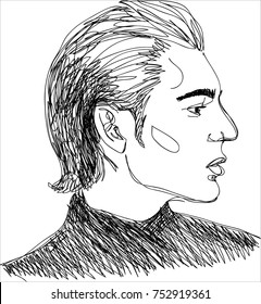 illustration, Head of young man. One line design