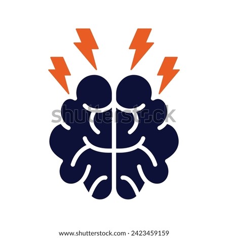 illustration of headache, brain with lightning bolt icon vector