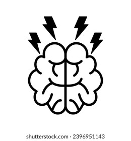 Illustration of headache, brain with thunderbolt icon vector