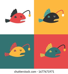 
Illustration of  headlight angler. Fish for bright poster.Simple flat vector cartoon illustration.