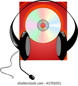 Illustration of a an headphone hearing compact disc	