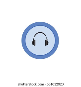 Illustration headphones icon in the circle on flat design