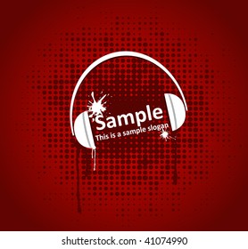 illustration of headphones on a red grunge background