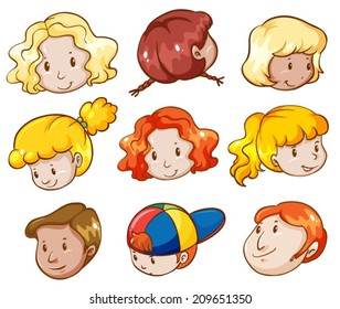 Illustration of the heads of different people on a white background