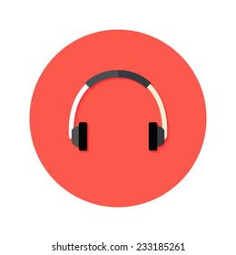 Illustration of Headset Flat Circle Icon over Red 