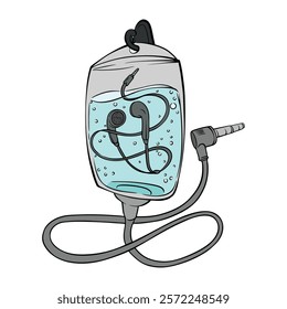 Illustration of headset and infusion liquid combined into a unique and cool object