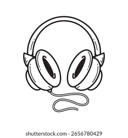 Ilustración de un doodle lineal de auriculares