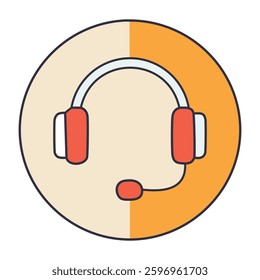 Illustration of a headset with microphone in a circle, half beige and orange