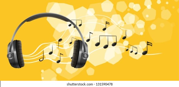 Illustration of a headset and the musical notes