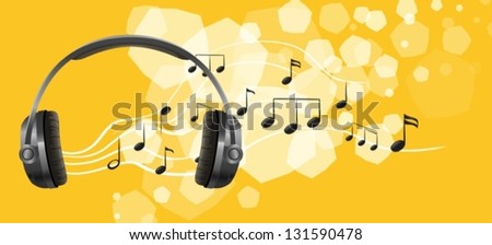 Illustration of a headset and the musical notes