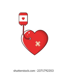 Illustration to heal a broken heart visualized through a liver, bandage, and IV. Can be used for logos, pharmacies, content channels, etc.
