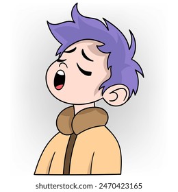 illustration of health and care, boy is sneezing, sneezing is an indication of having the flu