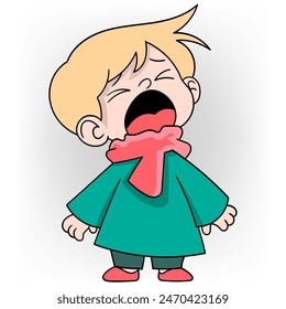 illustration of health and care, boy is sneezing, sneezing is an indication of having the flu