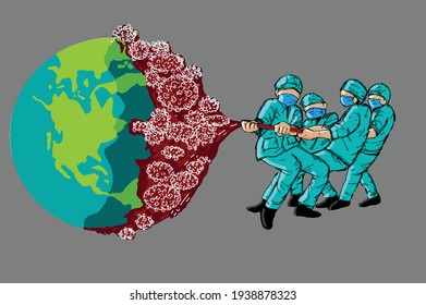 illustration of health fighters getting rid of the covid-19 pandemic is great for product design