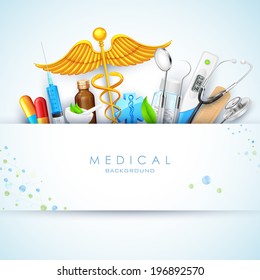 illustration of Healthcare and Medical background with medicine and stethoscope