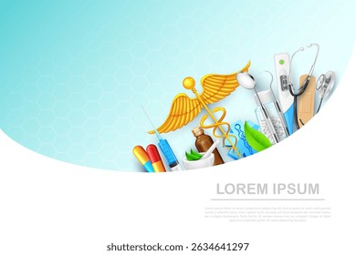 illustration of Healthcare and Medical background with medicine and stethoscope
