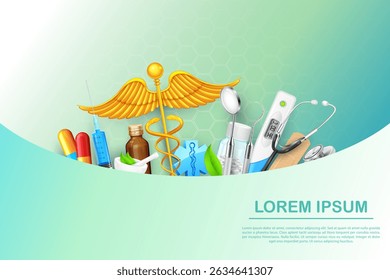 illustration of Healthcare and Medical background with medicine and stethoscope