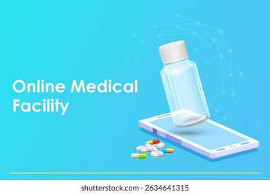illustration of Healthcare and Medical background with medicine on mobile phone showing Online Medical Facility