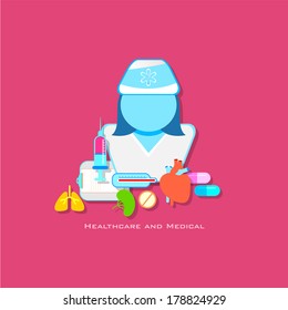 illustration of healthcare and medical concept with doctor in flat style