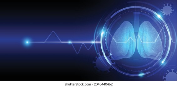 Illustration of Healthcare and medicine,  Human Lungs with coronavirus spread inside on modern interface background , Innovation and Medical technology.
