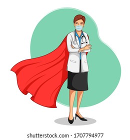 illustration of Healthcare worker Doctor in Superhero costume showing their powerful contribution towards society