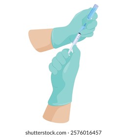 Illustration of a healthcare worker s gloved hands carefully filling a syringe with a vaccine solution for administration to a patient