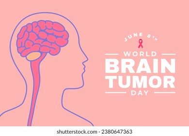 illustration of a healthy brain on a baby pink background. World Brain Tumor Day June 8.