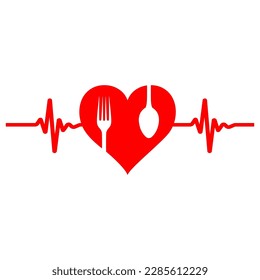 Illustration of a healthy diet.Heart with a pulse and cutlery on a white background