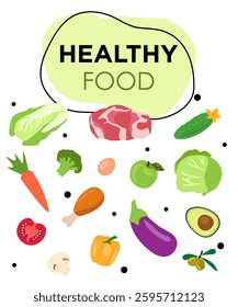 Illustration of healthy food on a white background.